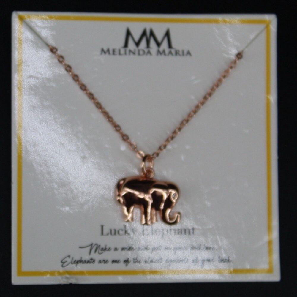 Melinda Maria Lucky Elephant Necklace 18K Rose Gold Plated Good Luck Pendant NWT